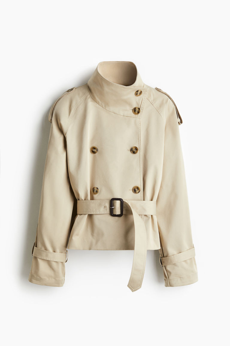 H & M - Short twill trench coat - Beige | H&M (UK, MY, IN, SG, PH, TW, HK)