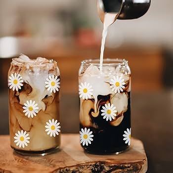 GSPY Daisy Beer Can Glass - Iced Coffee Cup Glass, Daisy Glass Cup, 16 oz Coffee Cup - Glass Drin... | Amazon (US)