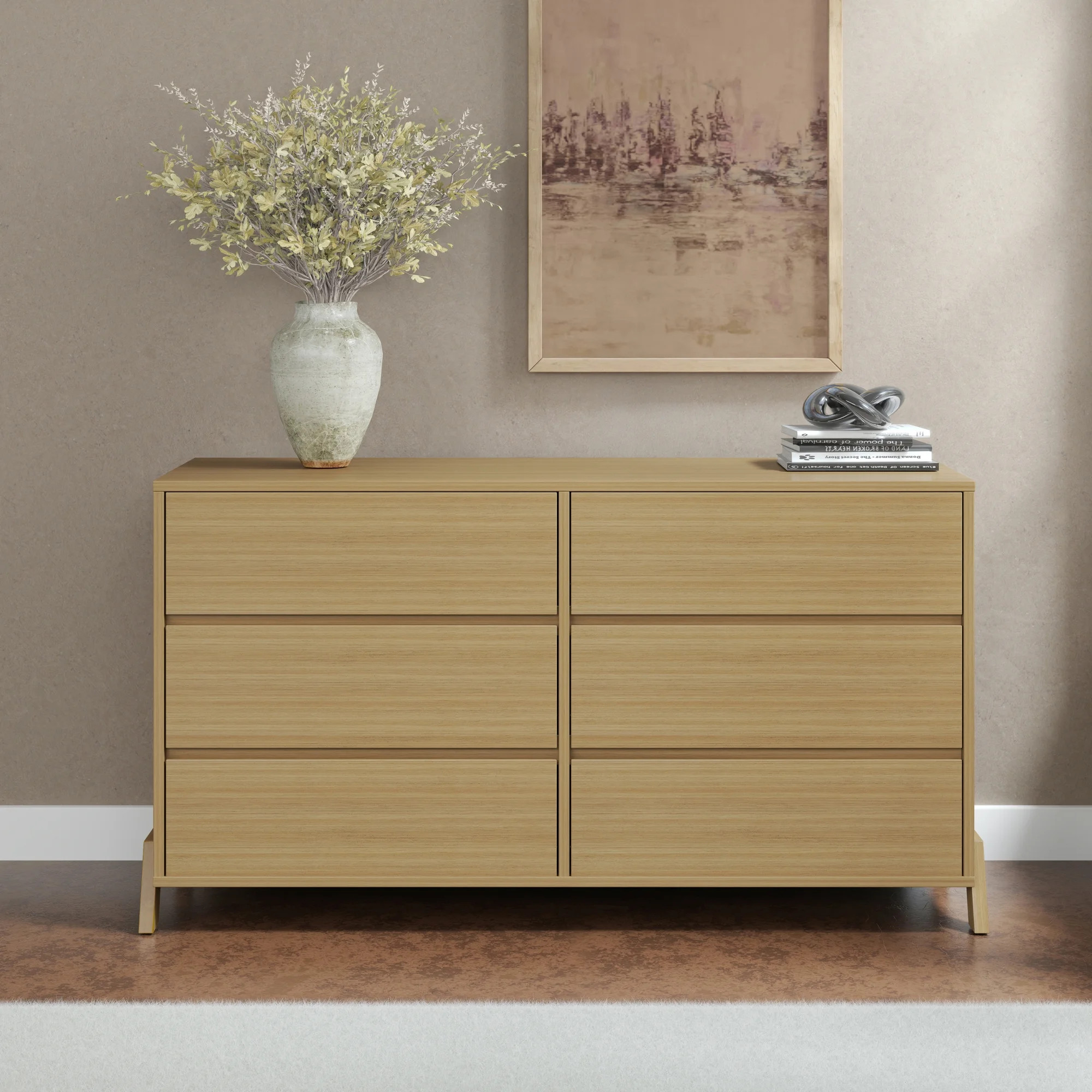 Mainstays Modern 6 Drawer Dresser, Natural Teak | Walmart (US)