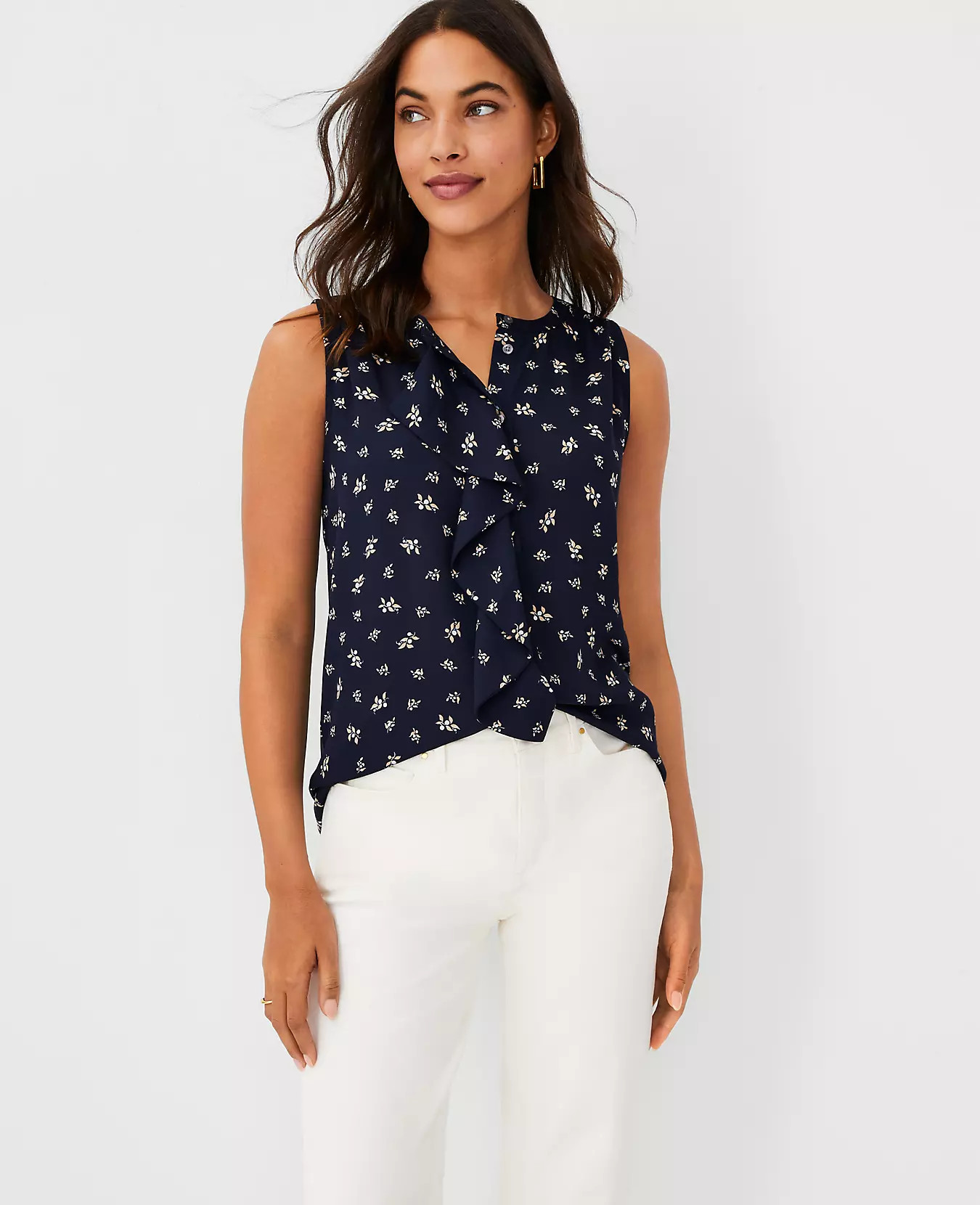 Floral Draped Mixed Media Shell | Ann Taylor (US)