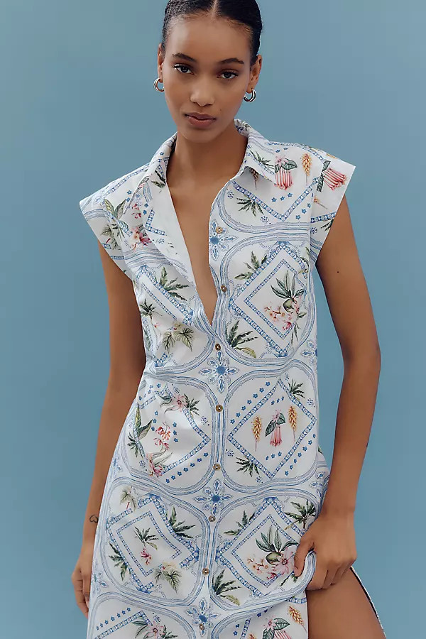 The Lillian Cap-Sleeve Button-Front Midi Dress by Maeve | Anthropologie (US)