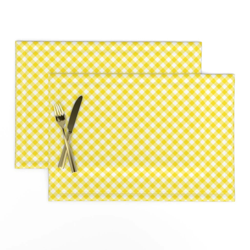 Linen Cotton Canvas Placemats (Set of 2) - Checks Summer Plaid Yellow White Gingham Cottage Style... | Walmart (US)