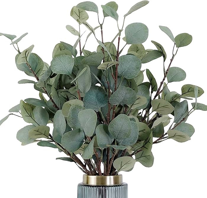 HinyoCo 6 Pcs 35 Inch Tall Stems Artificial Eucalyptus Leaves，Faux Silver Dollar Eucalyptus Lea... | Amazon (US)