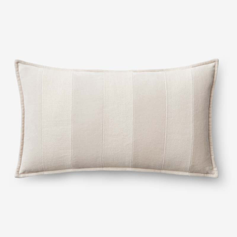 Velvet Linen Stripe Decorative Lumbar Pillow Cover - Sand, 12 in. x 21 in. | The Company Store