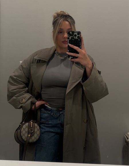 Simple and minimal outfit for either day or night. Original trench coat is from asos but from 3 years ago, it’s sold out. 

PLT top in a medium. 

#prettylittlething PLT. Outfit inspo. Sage green trench coat. Trench coat outfit. Minimal outfit inspo. 

#LTKstyletip #LTKfindsunder100 #LTKfindsunder50