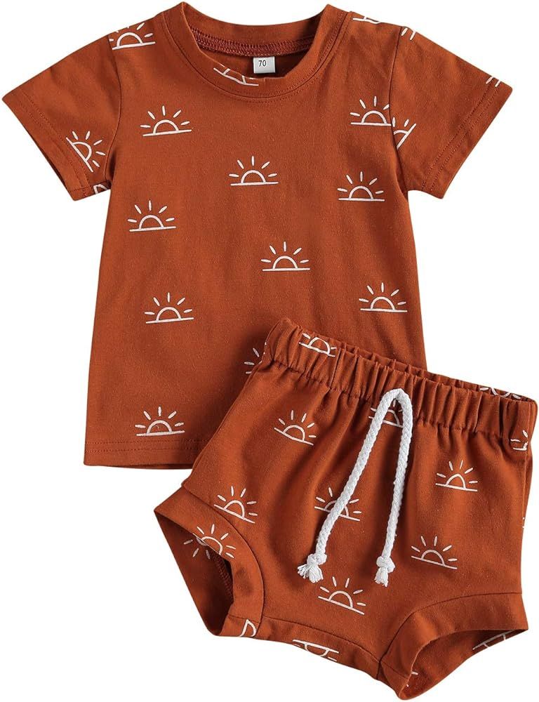 Baby Toddler Boy 2-piece Shorts Set, Short Sleeve Cute Sun Print T-shirt Tops and Shorts Summer Outf | Amazon (US)