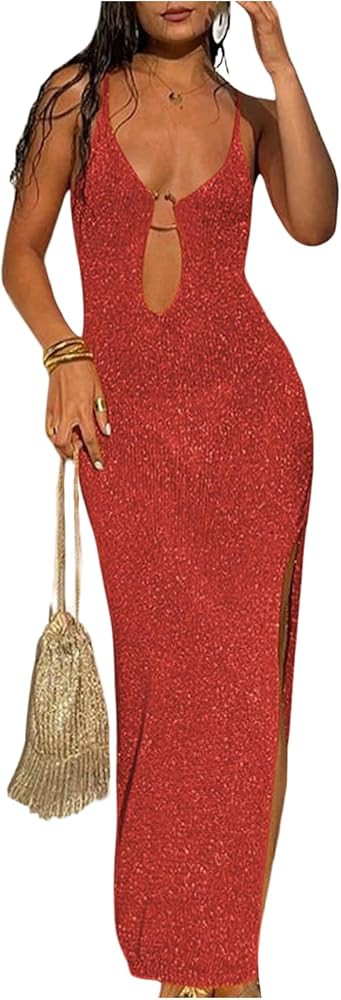 Floerns Women's Sexy Knitted Sweater Bodycorn Dress Low Cut Sleeveless Slit Party Cocktail Maxi D... | Amazon (US)