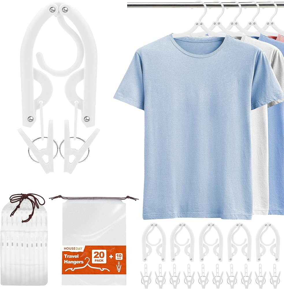 HOUSE DAY Foldable Travel Hangers 20 Pack w/10 Clips, Cruise Essentials 2025, Portable Hangers Co... | Amazon (US)