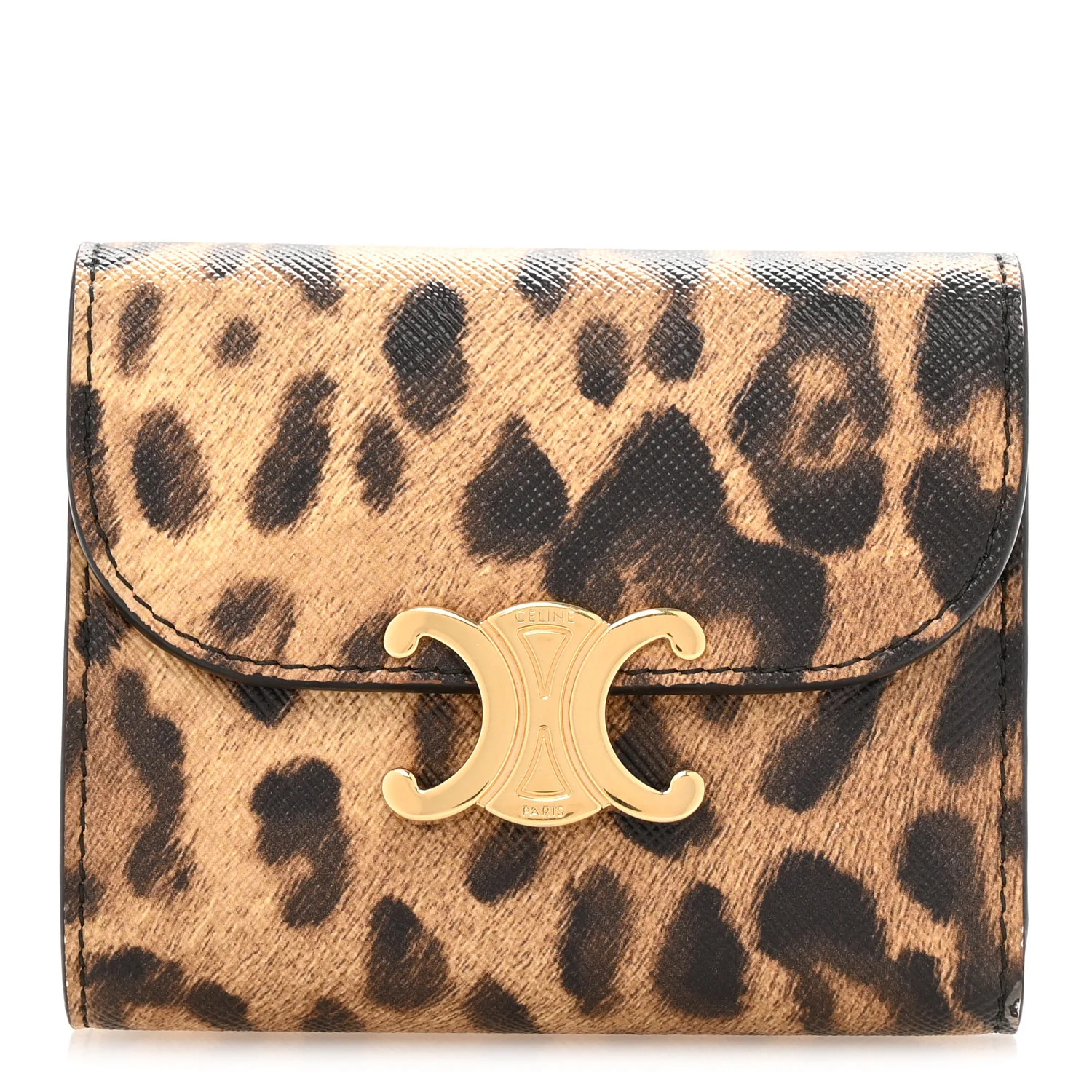 Celine Canvas Leopard Small Triomphe Wallet Tan 1706866 | FASHIONPHILE (US)