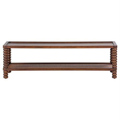 Tobi Updated Traditional Brown Wood Spindle Rectangular Coffee Table | Kathy Kuo Home