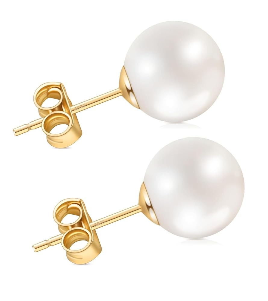 Pearl Stud Earrings for Women, Handpicked Freshwater Pearl Hypoallergenic Gold Vermail Sterling S... | Amazon (US)