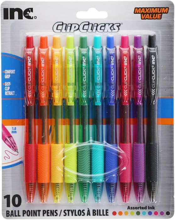INC ClipClicks 10 pack assorted barrel and ink color - Solid Plastic, Felt Marking Pen with Firm,... | Amazon (US)