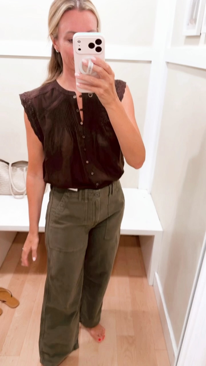 The prettiest fall top that is lightweight and perfect for this transitional. In the weather. These utility pants came home with me & fit tts

#LTKxMadewell #LTKOver40 #LTKootd