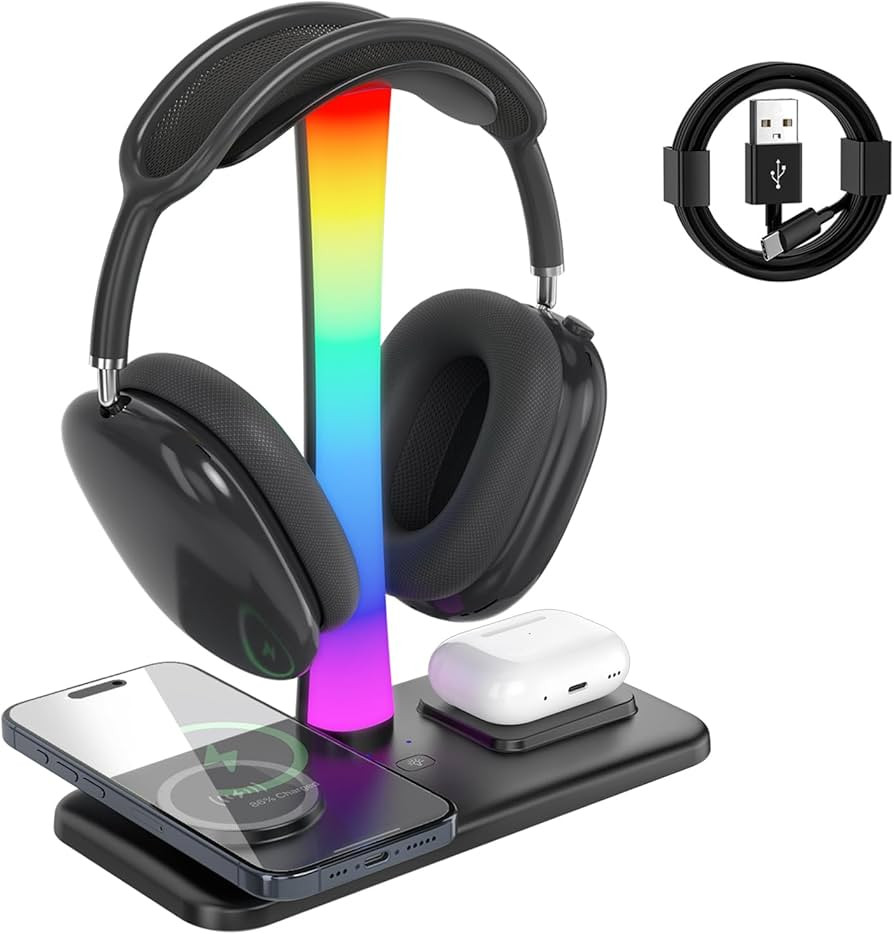 Headphone Stand with Wireless Charger,Gaming Headset Stand with RGB Light Mode,Airpod Max Stand C... | Amazon (US)