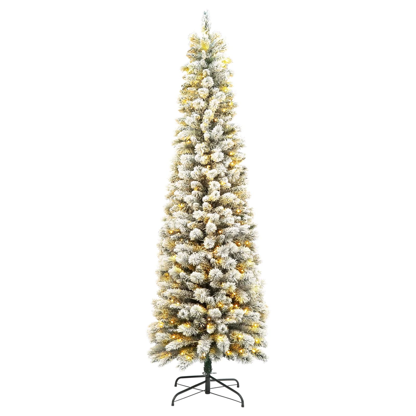 6.5FT Pencil Christmas Tree Pre-Lit, Flocked Portland Pine Artificial Christmas Tree w/300 LED Li... | Walmart (US)