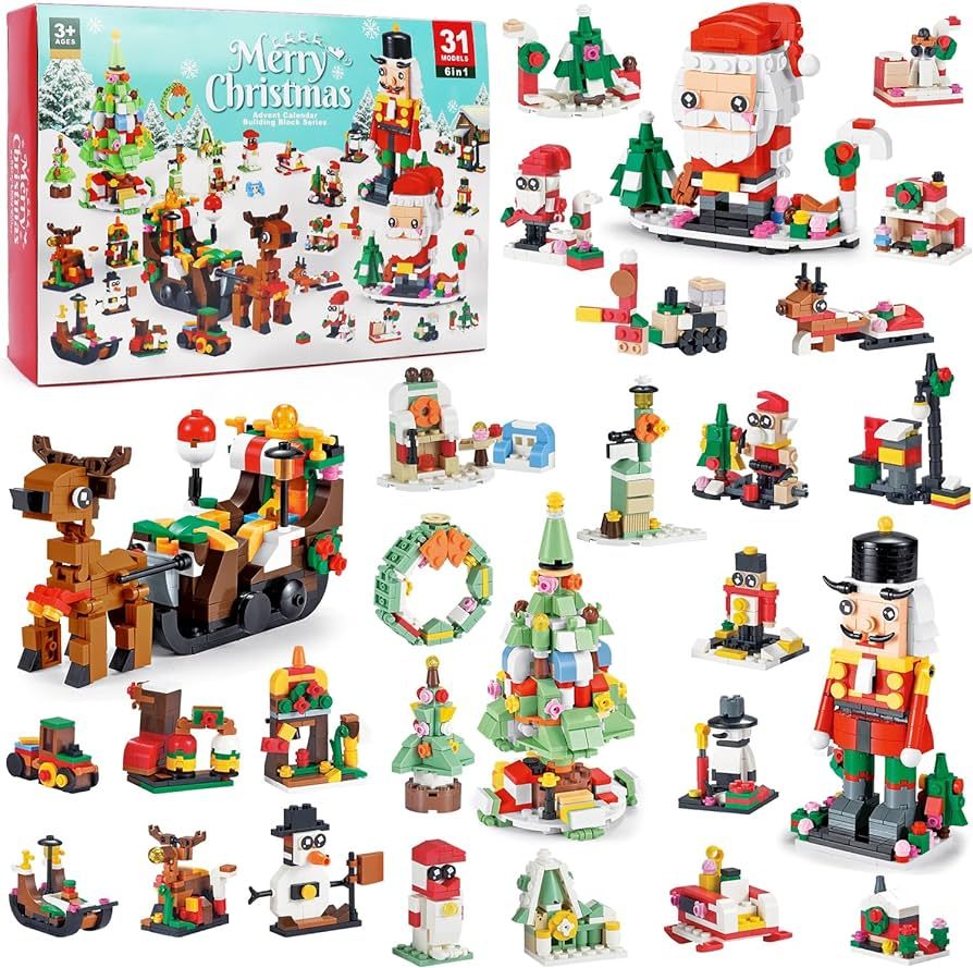 Christmas Advent Calendar 2023, Kids 6 in 1 Building Blocks, 24 Days Countdown Calendar Toys for ... | Amazon (US)