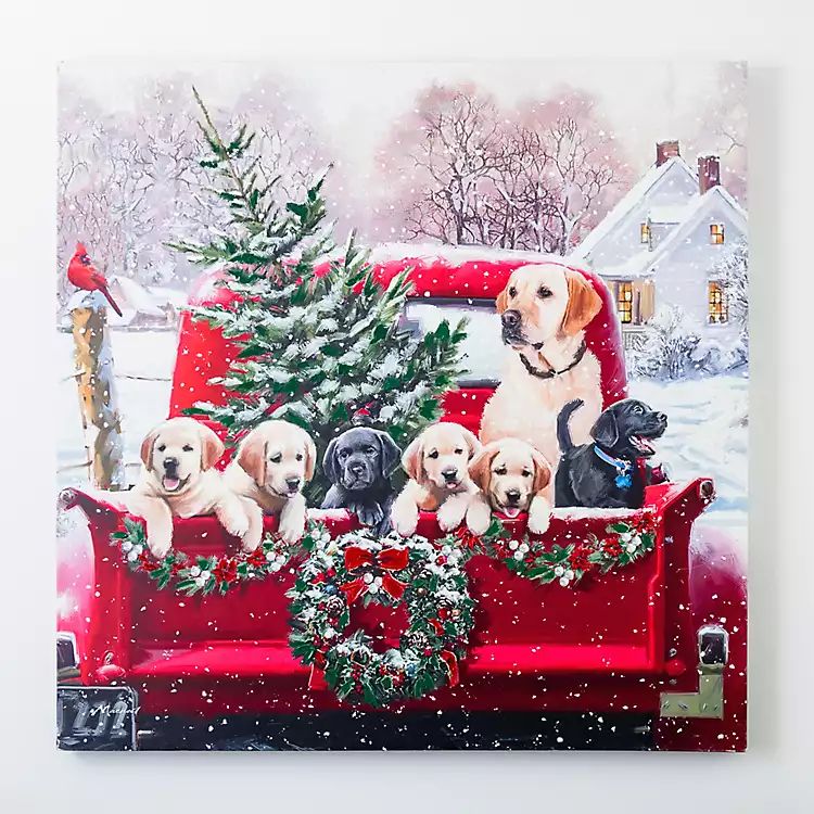 Puppies In Truck Christmas Canvas Art Print | Kirkland's Home