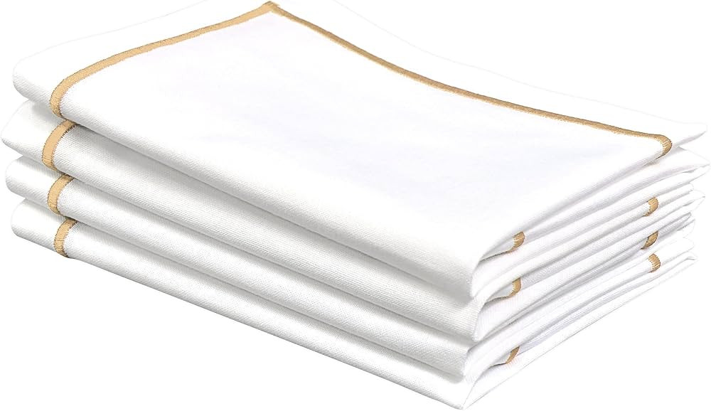 White Napkins with Gold Trim, Gold Napkins, Set of 4, 100% Pure Cotton Napkins, Cloth Table Napki... | Amazon (US)