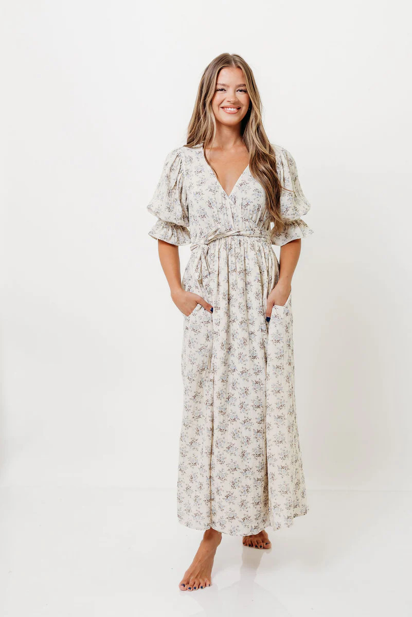 The Ari 100% Cotton Maxi Dress in Blue/Brown - Maternity and Nursing F | Worth Collective