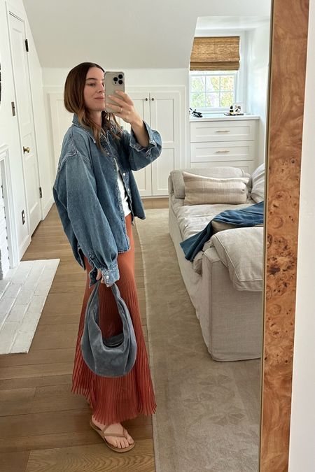 Warm enough for a skirt! My most worn layering piece lately has been this denim shirt. 