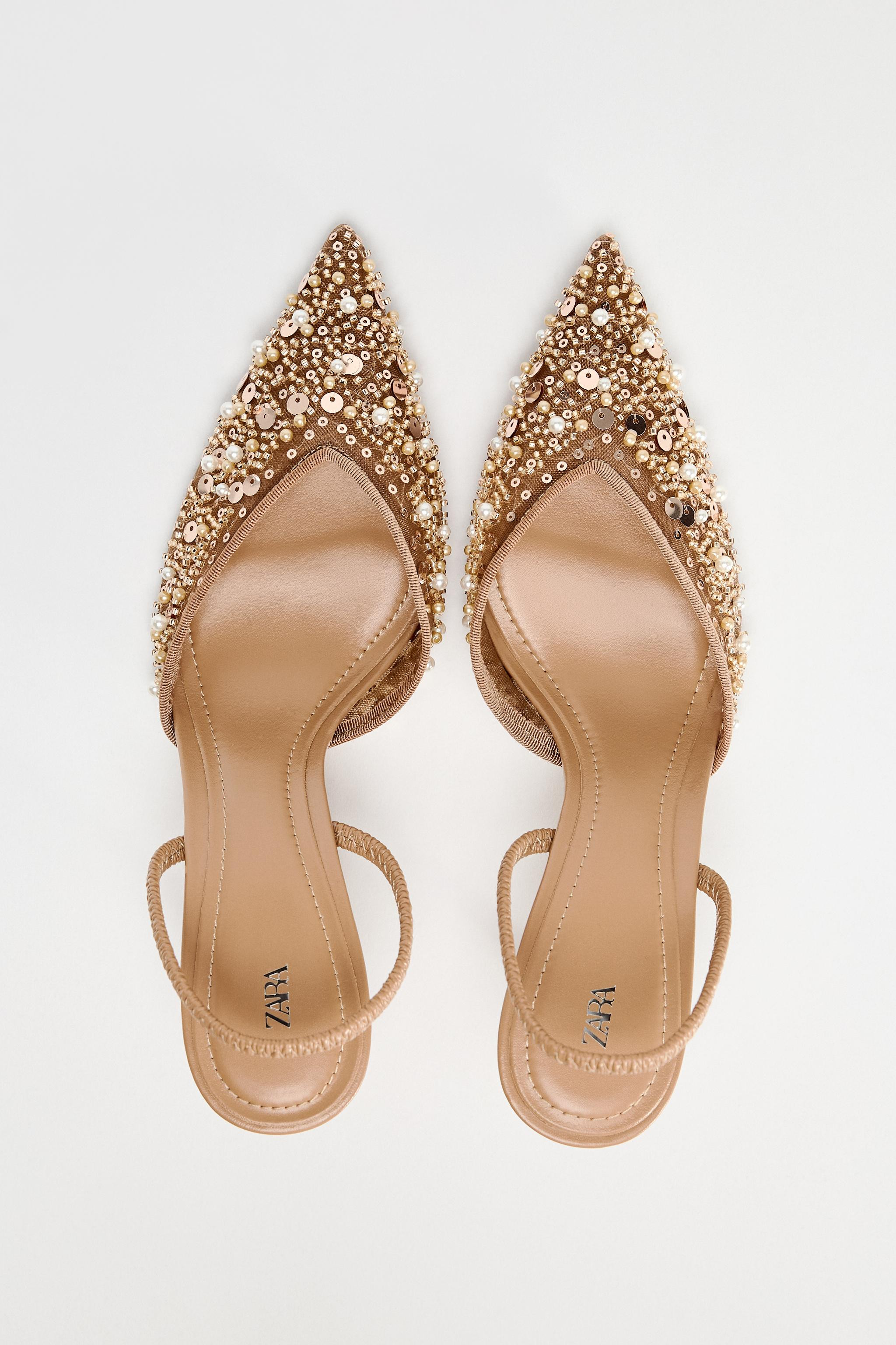 BEADED MESH SLINGBACK HEELS | Zara US