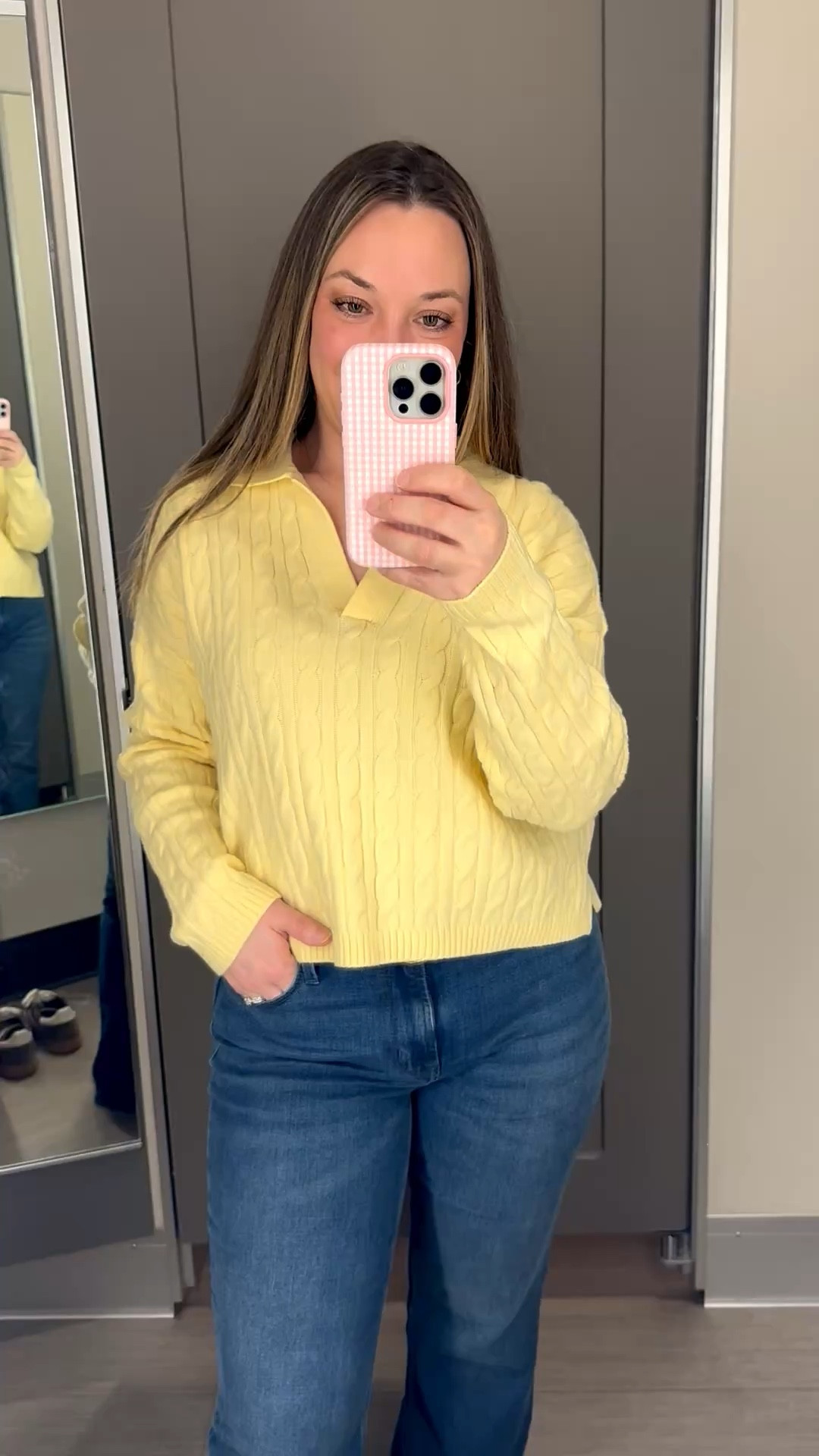 Yellow sweater spring outfit collared polo sweater flare jeans neutral sneakers

This sweater is so beautiful 😍 It definitely came home with me 🥰 
Wearing size Medium

#LTKootd #LTKSeasonal #LTKgrwm