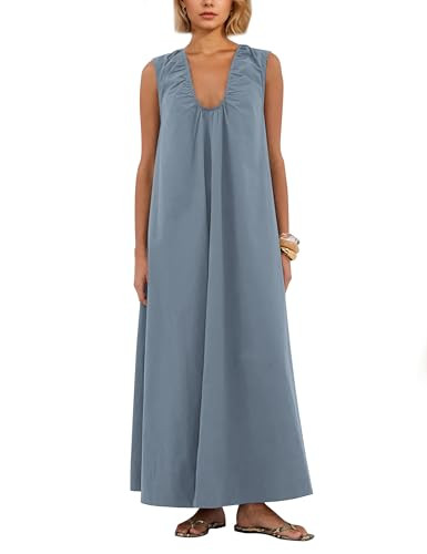 Women Flowy Maxi Dress Ruched Sleeveless Long Dress Vacation Fashion Summer Casual Loose Fit Sund... | Amazon (US)