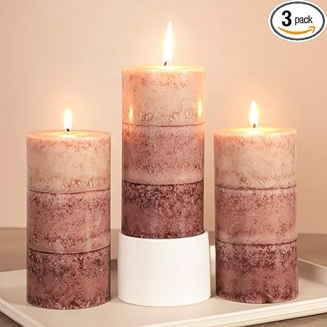 Coffee Pillar Candles, Aromatherapy Scented Candles, Set of 3 Tall 3x6 Inch Dripless Pillar Candl... | Amazon (US)