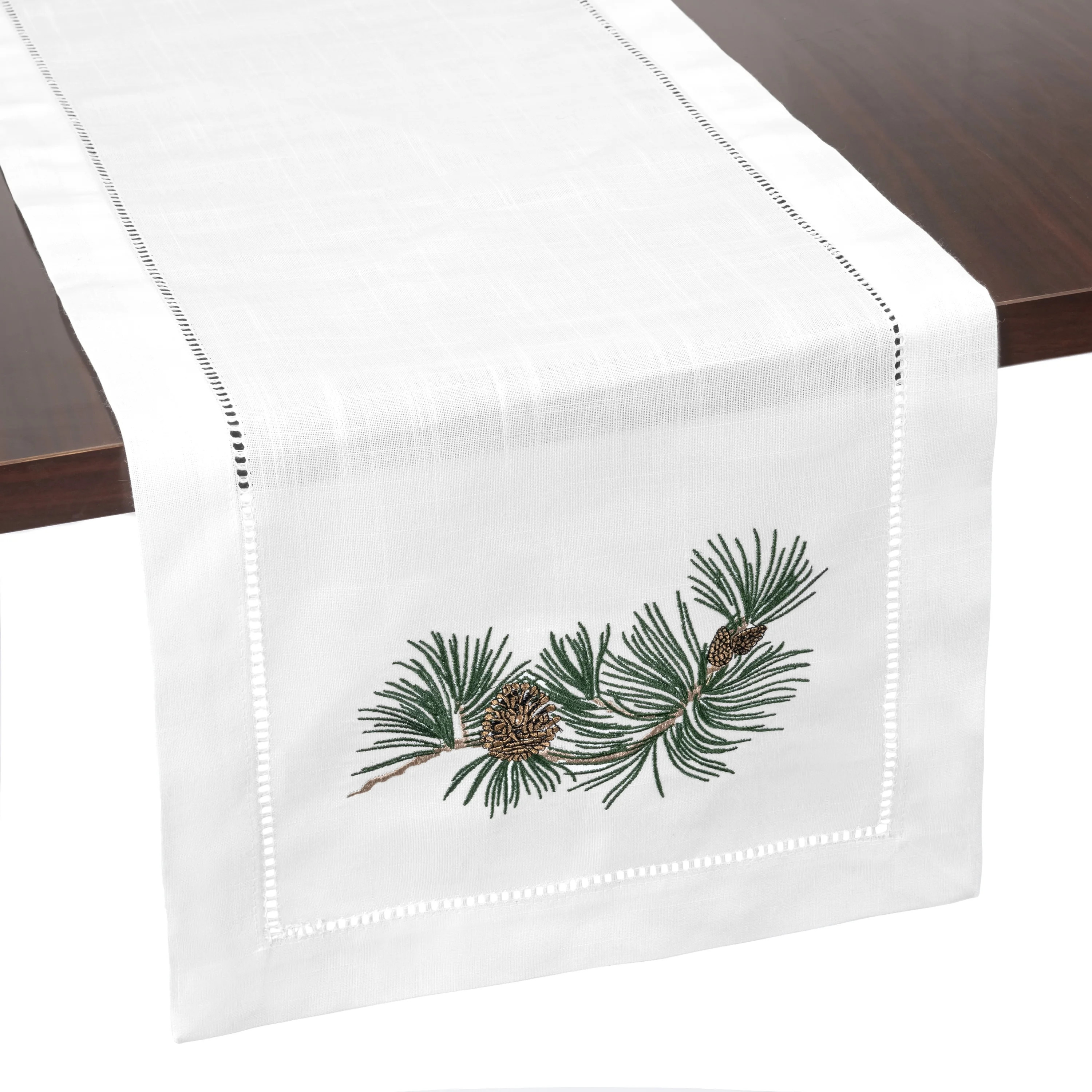 Brio Trends Pine Cone Branch Embroidered Hemstitch Table Runner, Rustic Christmas Holiday Decor |... | Walmart (US)
