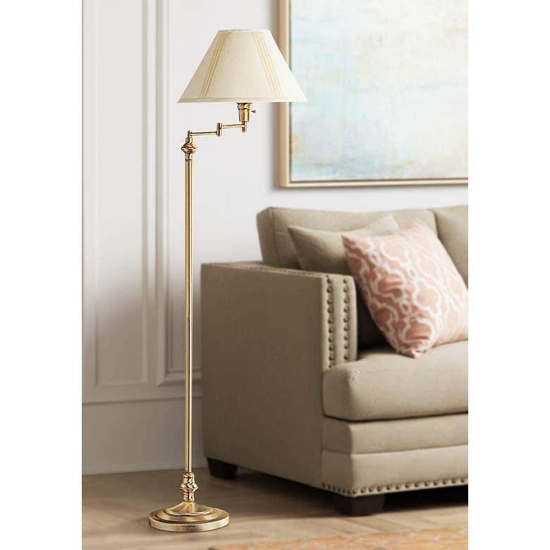 Cal Lighting Bellhaven 59" High Antique Brass Swing Arm Floor Lamp | Lamps Plus