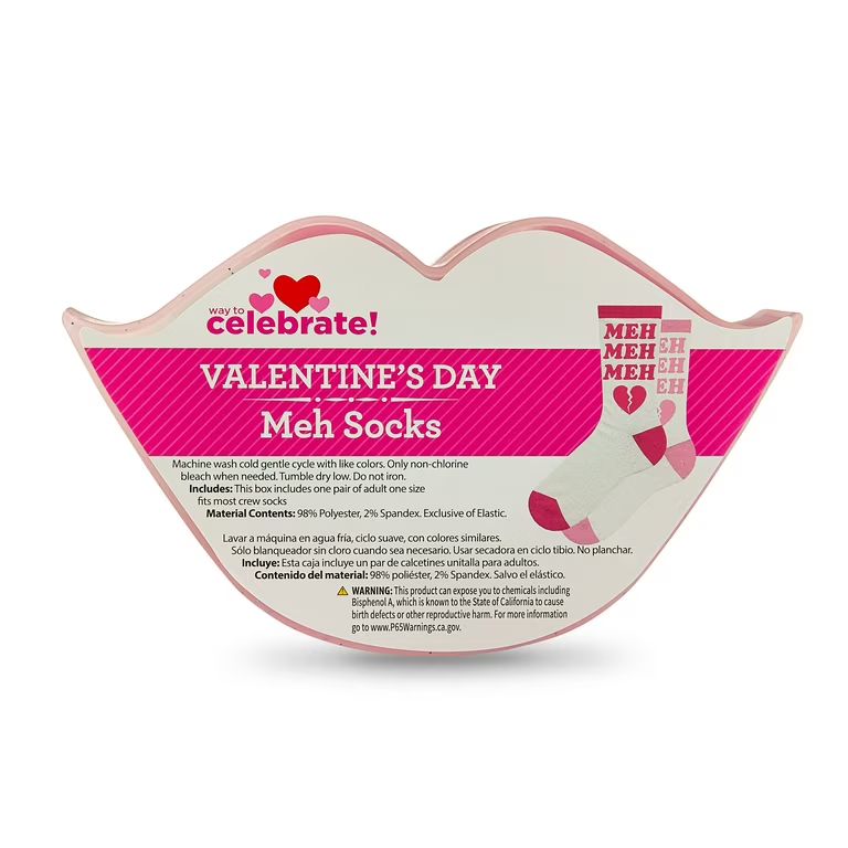 Way to Celebrate! Valentine's Day Meh Socks, Adult Crew Length, One Size Fits Most, 1 Pair, Unise... | Walmart (US)