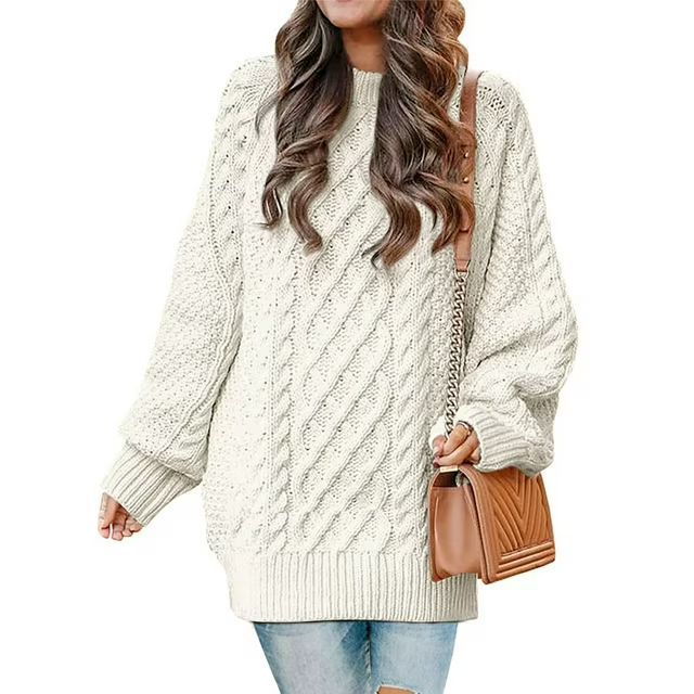 MOSHU Oversized Sweaters for Women Cable Knit Chunky Pullover Sweater - Walmart.com | Walmart (US)