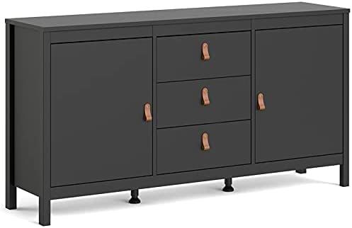 Amazon.com - Pemberly Row 2 Door Sideboard with 3 Drawers in Black Matte - Buffets & Sideboards | Amazon (US)