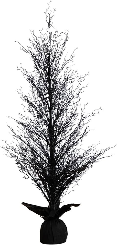 Nearly Natural 5ft. Pre-Lit Halloween Black Twig Artificial Fall Tree in Burlap Planter with 85 W... | Amazon (US)