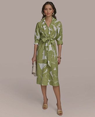 Donna Karan New York Women's Printed Tie-Front A-Line Linen Dress - Macy's | Macy's