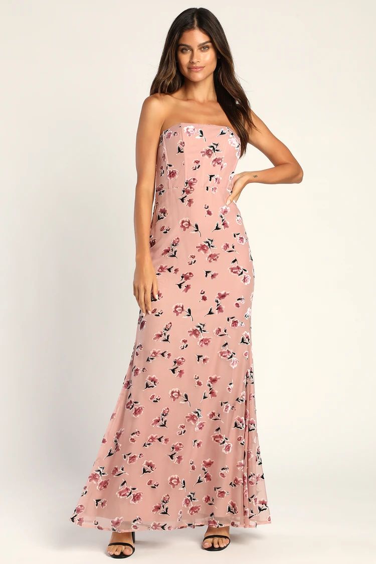 Always Dancing Mauve Floral Strapless Maxi Dress | Lulus (US)