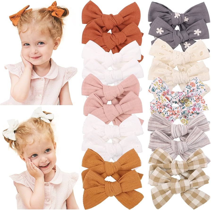 doboi 20PCS 3.6 Inches Baby Girls Linen Hair Bows Clips 10 Colors Fully Lined Hair Barrettes Acce... | Amazon (US)