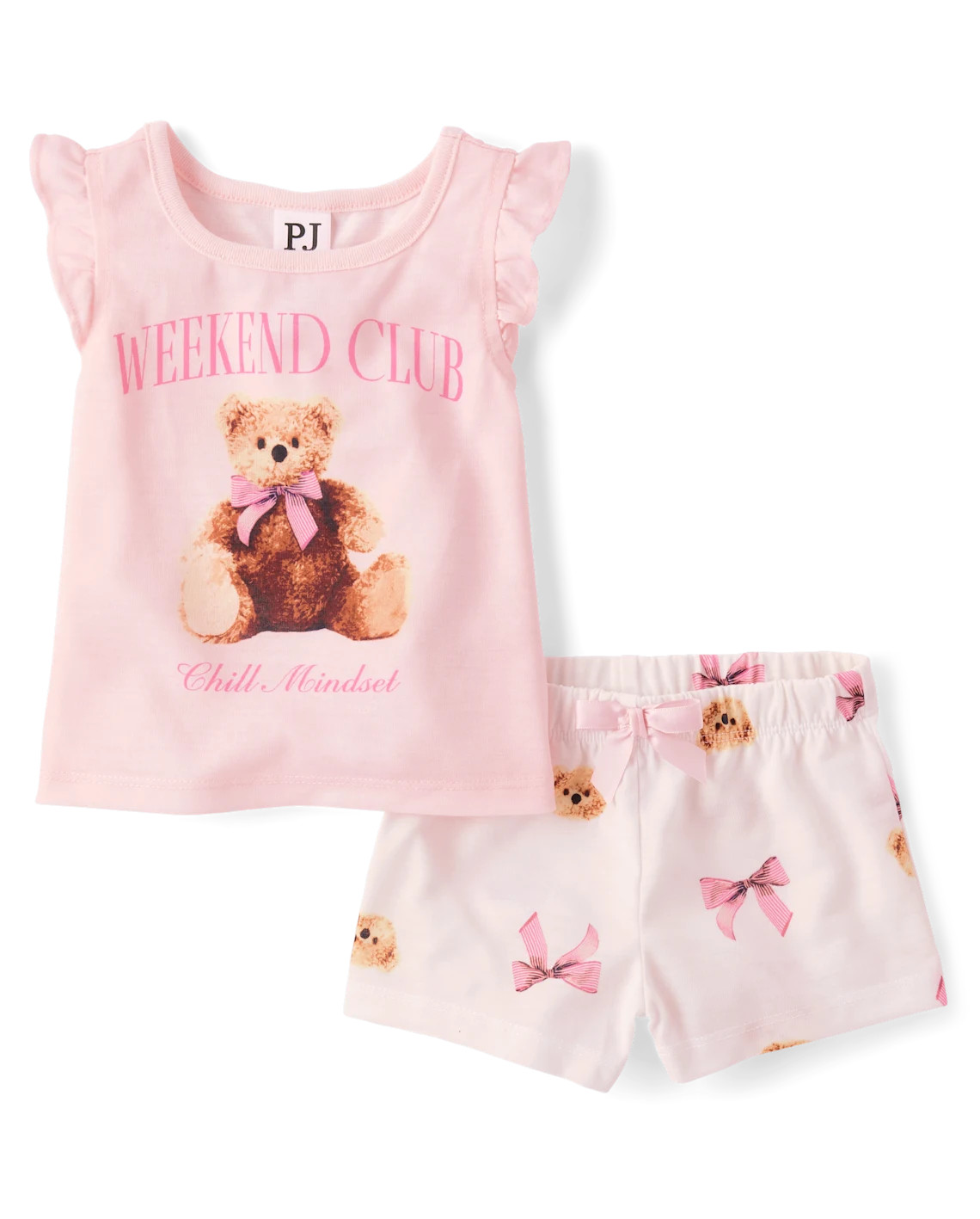 Baby And Toddler Girls Teddy Bear Bow Pajamas - pink | The Children's Place