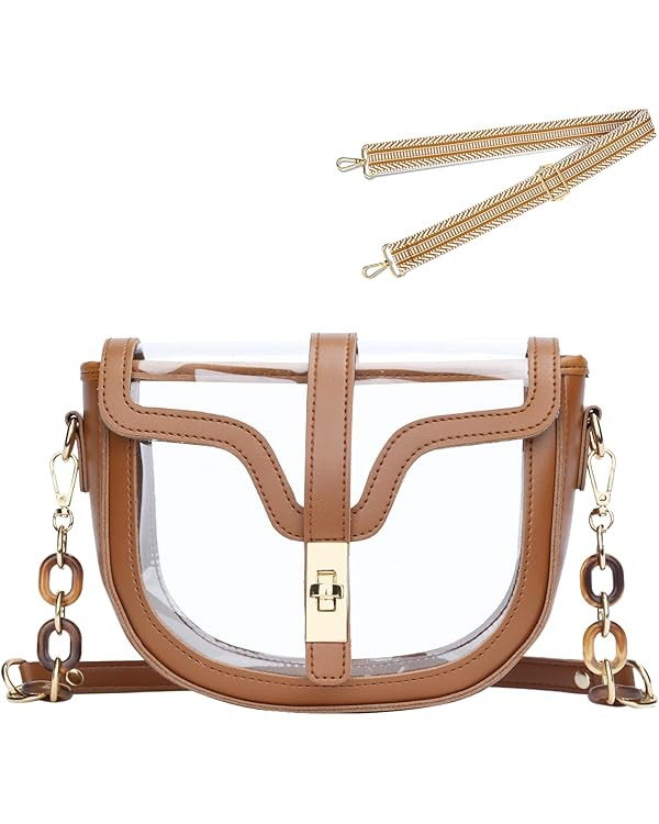 KKXIU Clear Crossbody Bag for Women Stadium Approved Vegan Leather Concert Shoulder Sports See-Th... | Amazon (US)