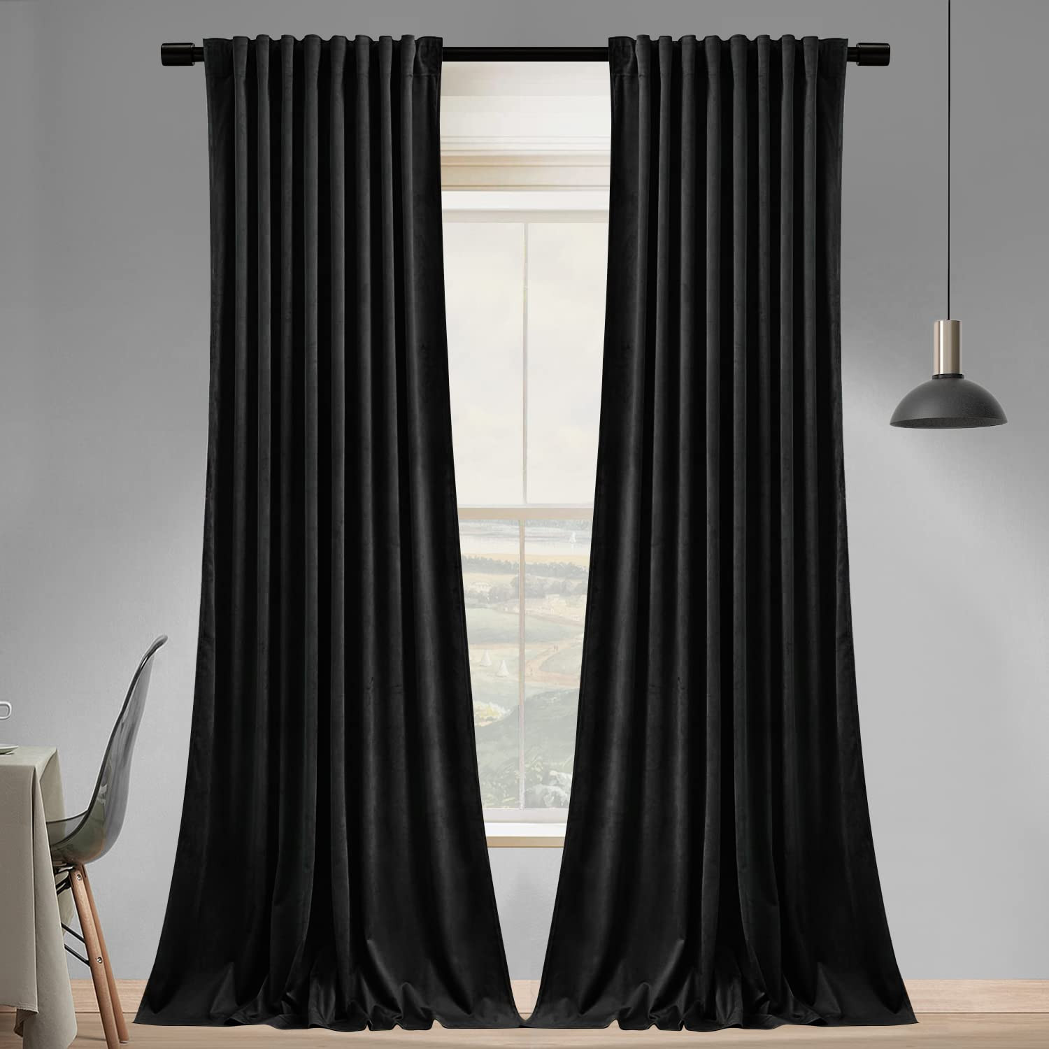 SNITIE Black 108 in Long Velvet Curtains with Back Tab and Rod Pocket Thermal Insulated Soft Priv... | Amazon (US)