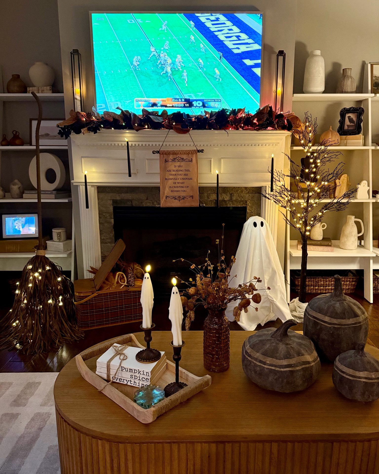 My absolute favorite time of the year. 🍂🤎 There’s just something about a cozy home, all the warm lights glowing, a little fall and Halloween sprinkled everywhere, and football on the TV that makes my heart so happy. 🏈🎃👻

These are the evenings I look forward to all year long—the ones that make you want to stay home, get comfy, and soak it all in. Cozy season, football season, spooky season… give me ALL of it. ✨

And I have to say… I’m really loving this view. 🤎🍁

#CozySeason #FallAtHome #FootballSeason #FallDecor #HalloweenDecor #CozyHome #FallVibes #MyFavoriteSeason #HomeSweetHome #AutumnVibes

#LTKSeasonal #LTKdayinmylife #LTKHome
