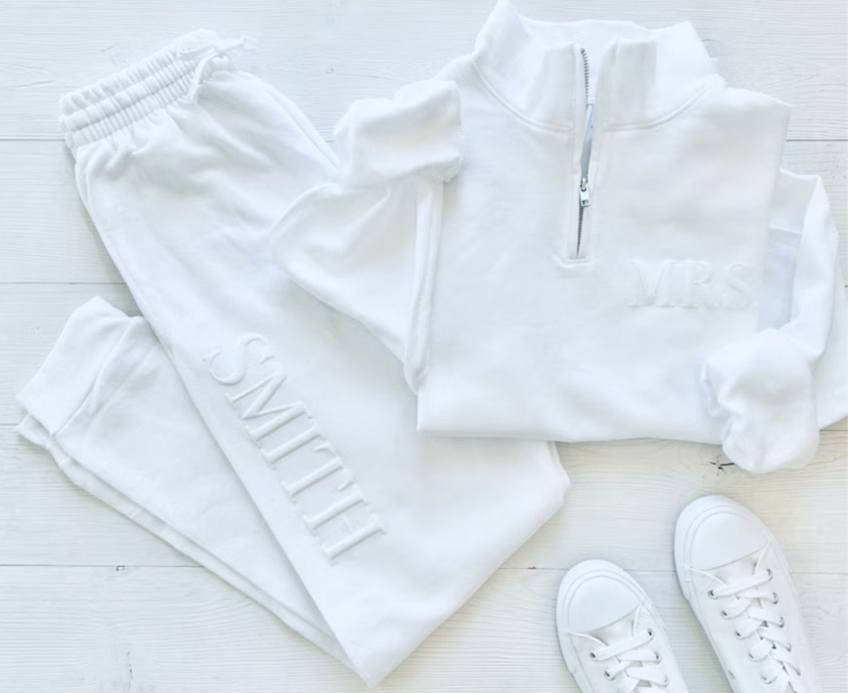 Embossed Bridal Gift Set by  Up2ournecksinfabric

Mrs. Quarter Zip | New Mrs. Set | Mrs. Sweatshirt| Bride Sweatpants| New Mrs | Honeymoon Outfit | New Mrs. Joggers | getting married | bride to be | engaged 

#LTKstyletip #LTKGiftGuide #LTKwedding