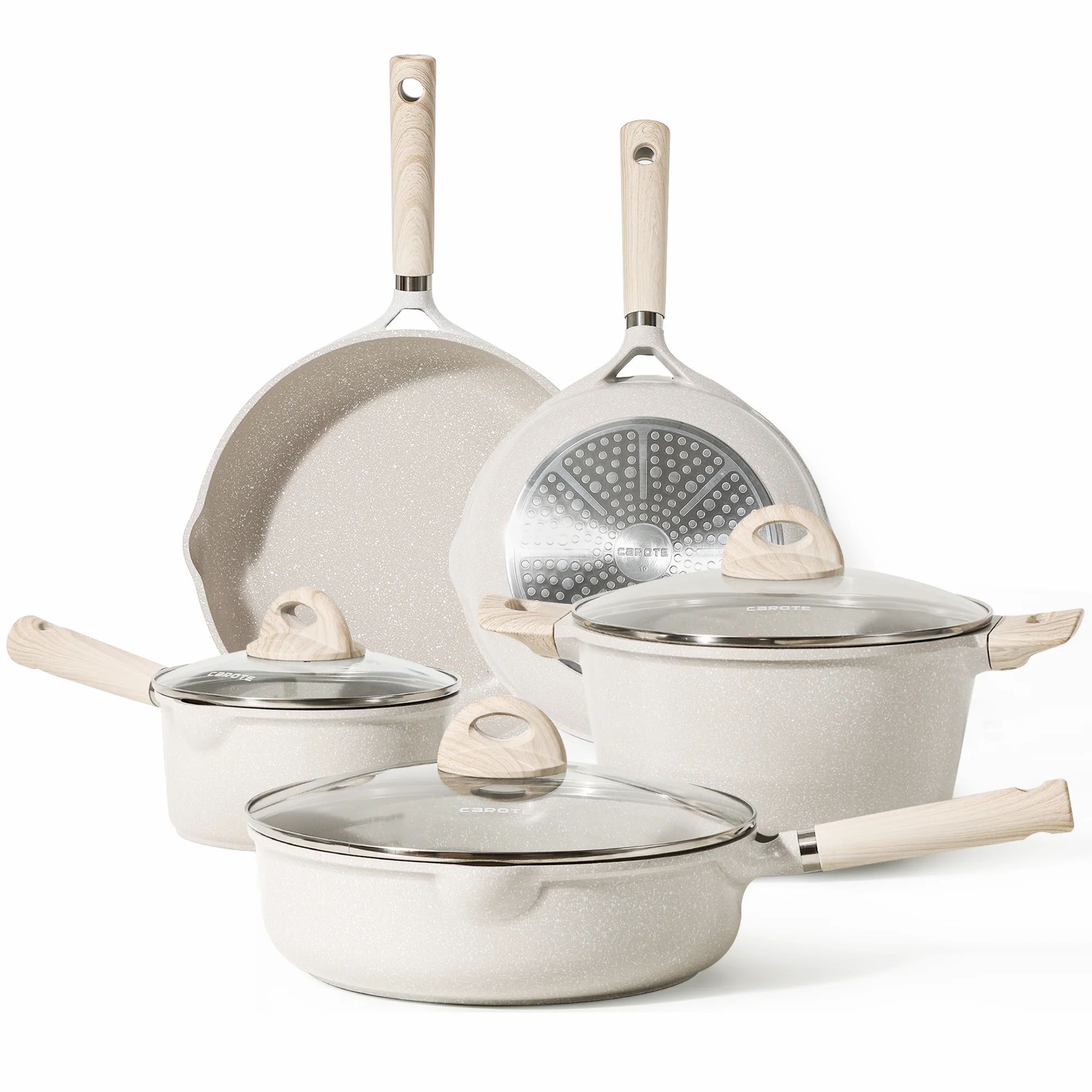Carote Nonstick Pots and Pans Set, 8 Pcs Induction Kitchen Cookware Sets (Beige Granite) | Walmart (US)