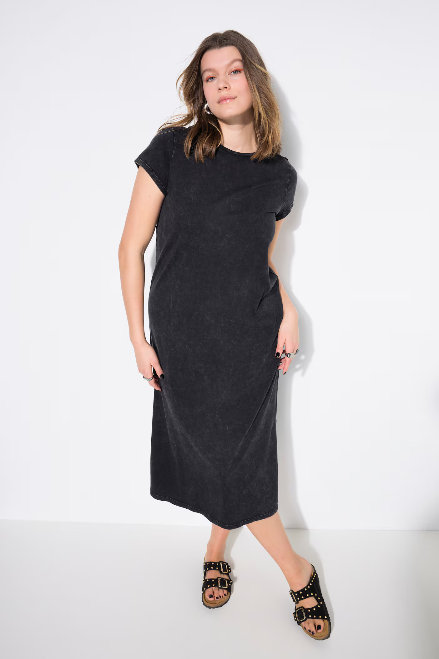 Jersey-Midikleid, A-Linie, Acid Wash, | Happy Size - DE
