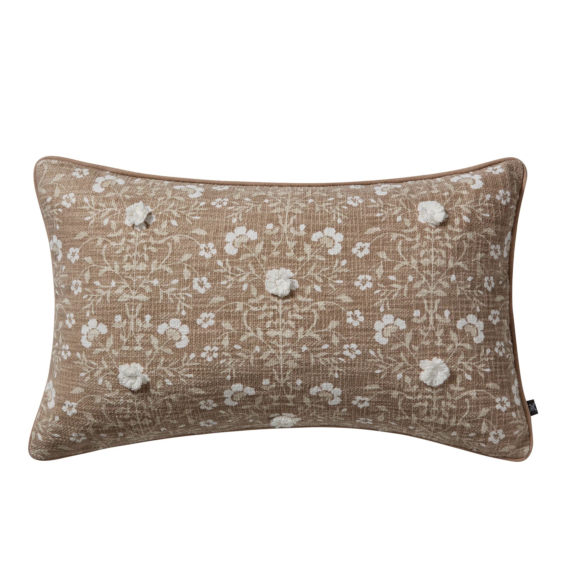 My Texas House 14" x 24" Taupe Fara Floral Cotton Slub Decorative Pillow Cover - Walmart.com | Walmart (US)