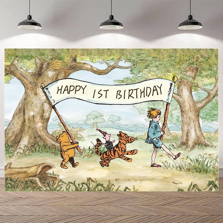 Winnie Backdrop Happy 1 st Birthday Photography Background Pooh Baby Shower Decorations 57 x 37 I... | Amazon (US)