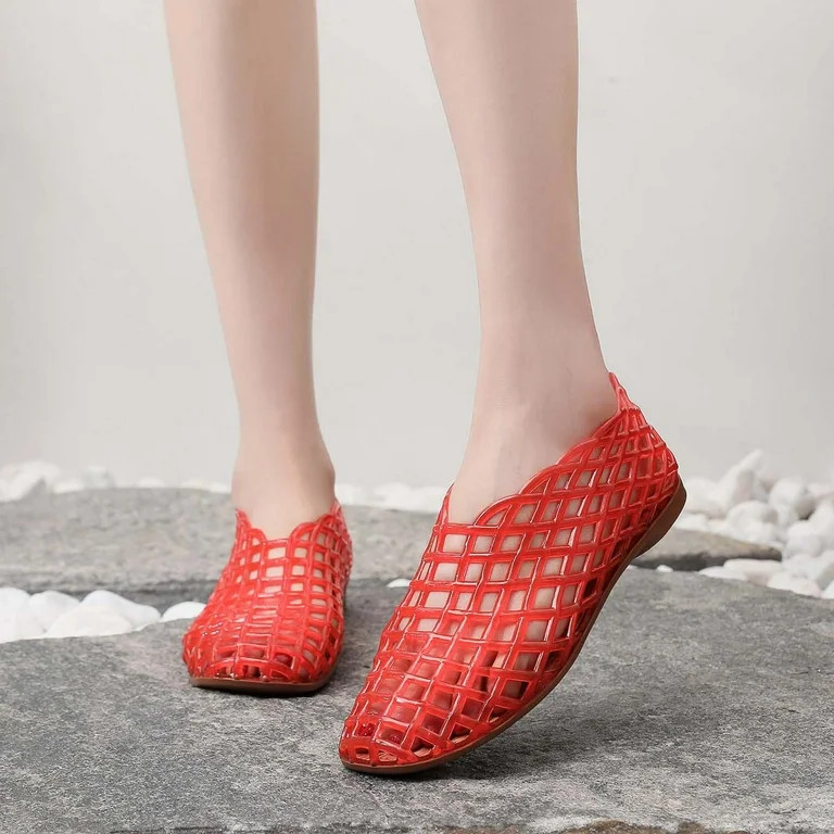 Quaouag Jelly Mesh Ballet Flats for Women Adult Clear Hollow Jelly Sandals Beach Ballerina Jellie... | Walmart (US)