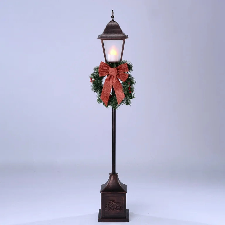 4' Pre-Lit Battery-Operated Christmas Lamp Post with Timer, Holiday Time | Walmart (US)