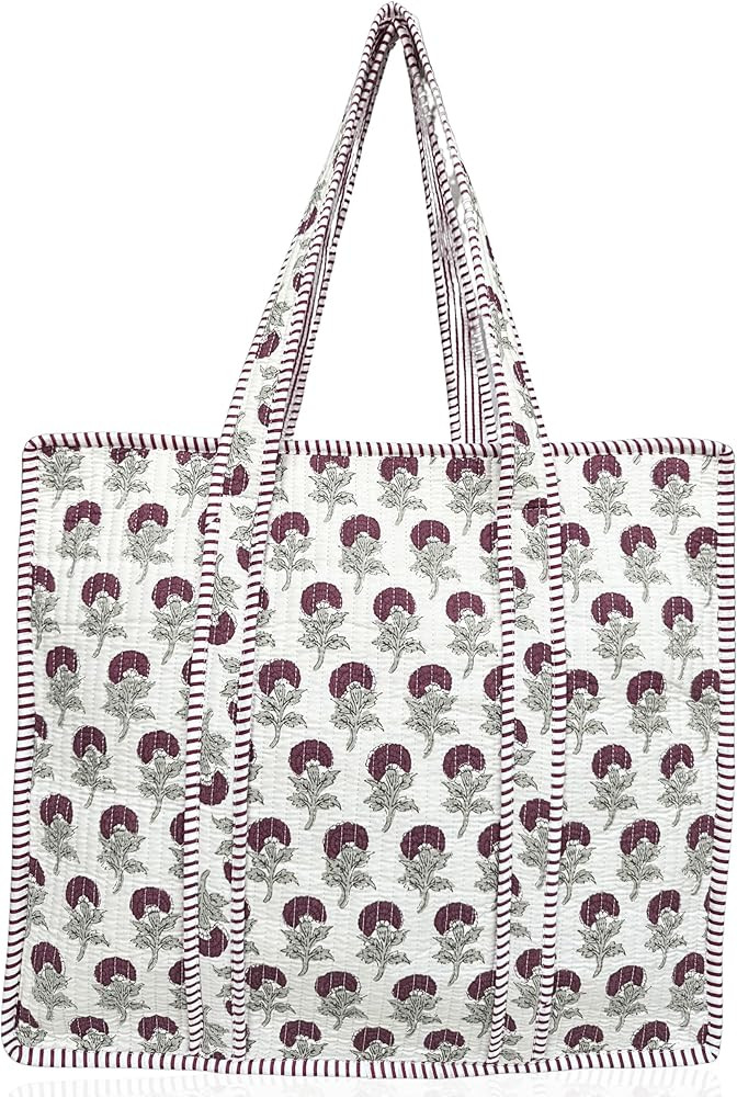 100% Cotton Quilted Tote Bag 18x16– Large Zipper Beach Bag & Travel Bag Purse Reusable Grocery ... | Amazon (US)