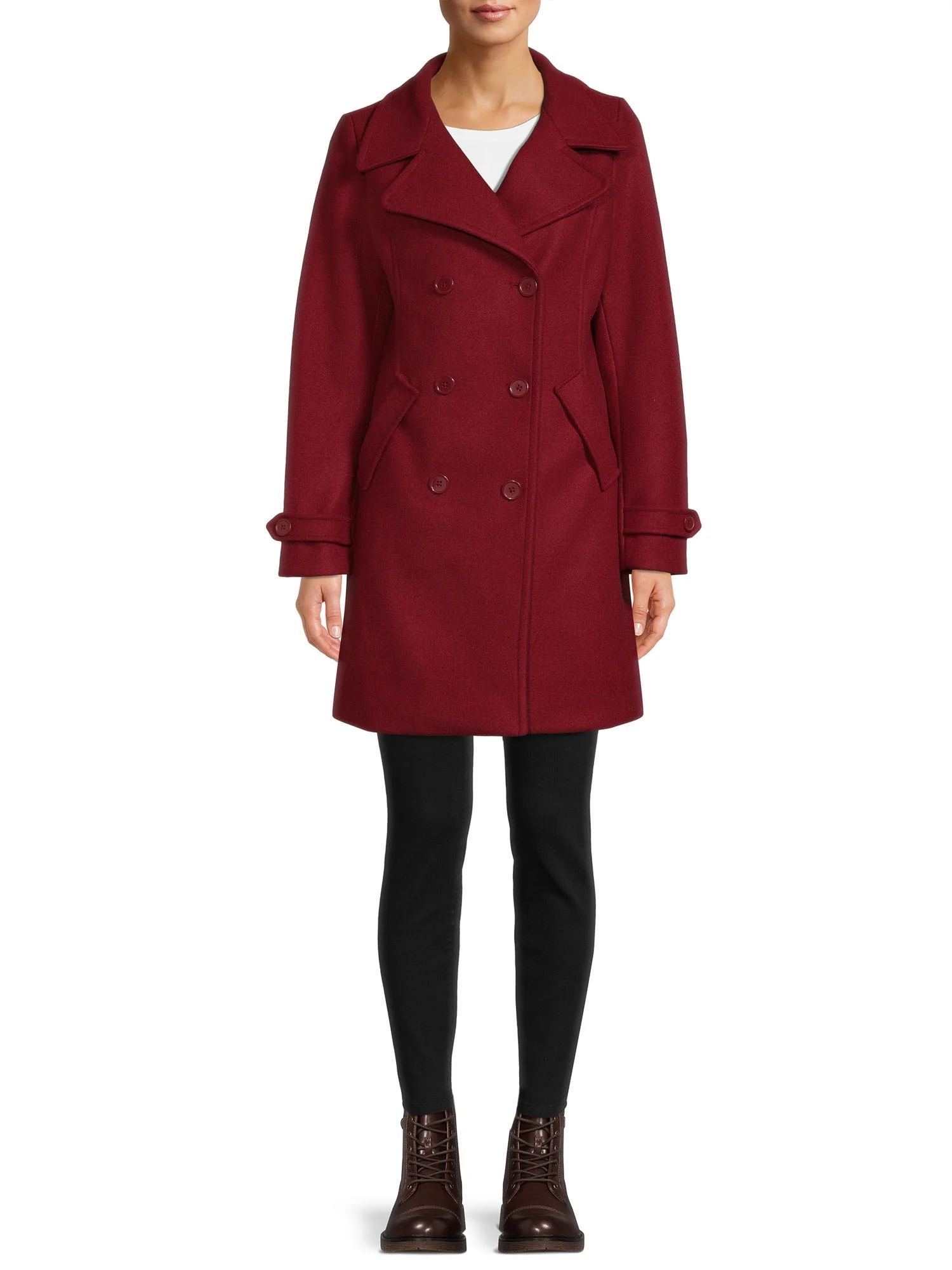 Time and Tru Women's and Plus Double Breasted Coat | Walmart (US)